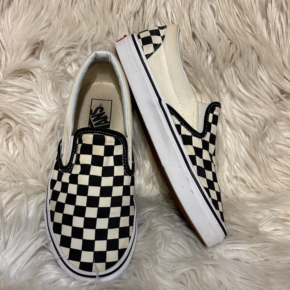 Vans Kids Checkered Slip-On Sneakers - Black and Cream